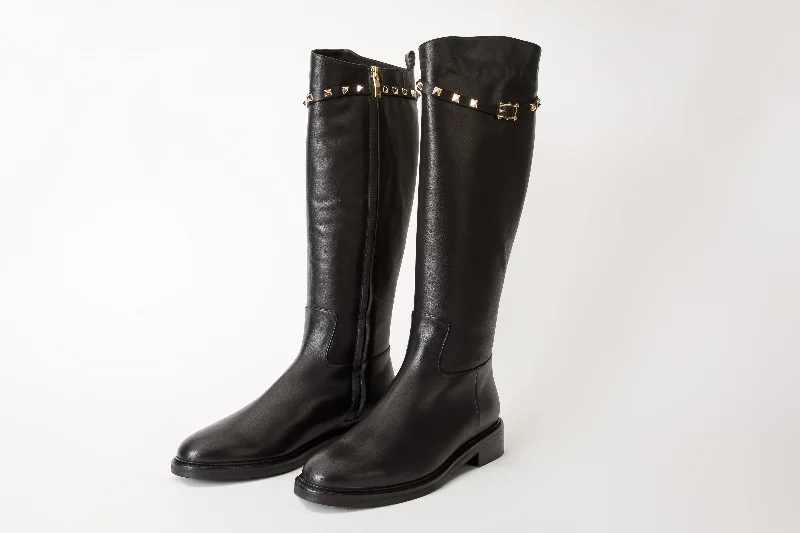 The Rica Black Leather Knee High Women Boot