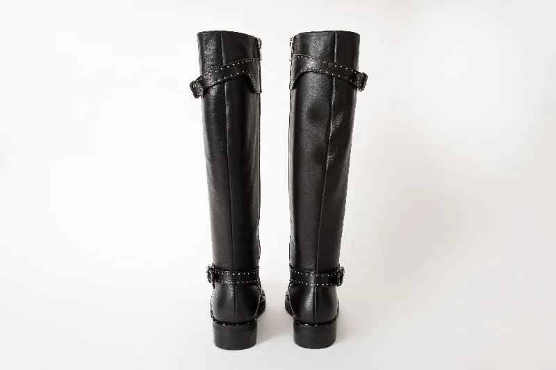 The Sariyer Black Leather Knee High Women Boot