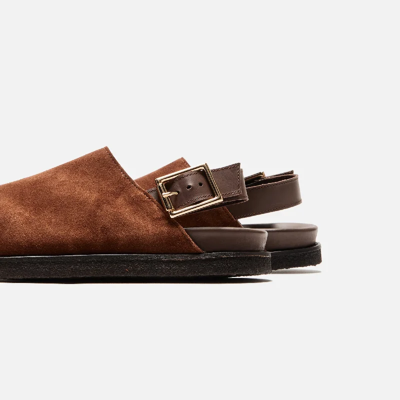 VINNY's Strapped Mule Suede - Dark Brown