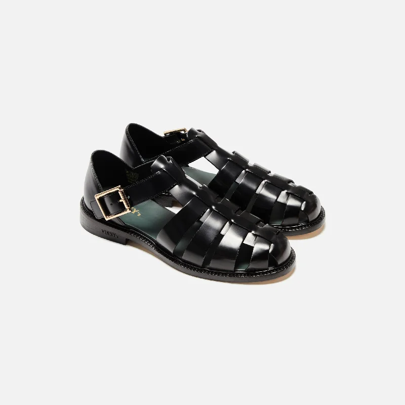 VINNY's Fisherman Sandal - Black Polido Leather